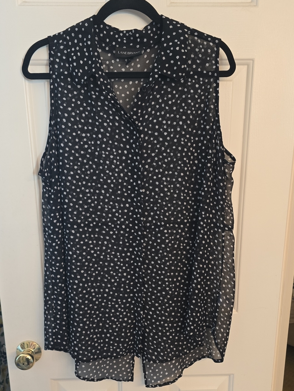 Lane Bryant Black Polka Dot Sleeveless Sheer Blouse